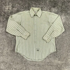 Vintage Manhattan Shirt Mens 16X34 Green Striped Button Up Union Made USA 80s - Picture 1 of 15