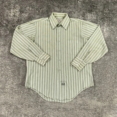 Vintage Manhattan Shirt Mens 16X34 Green Striped Button Up Union Made USA 80s - Image 1 of 4