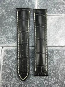 19mm Black Leather Deployment Strap White Stitch Watch Band OMEGA Seamaster x1 - Picture 1 of 5