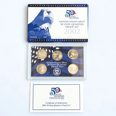 2002 S US 50 State Quarters Uncirculated Proof Mint Set - 5 Proof Coins OGP COA - Image 1 of 4
