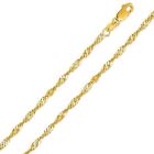 14K Yellow Gold 1.5mm - 2mm Singapore Pendant Chain, Diamond Cut Rope Necklace