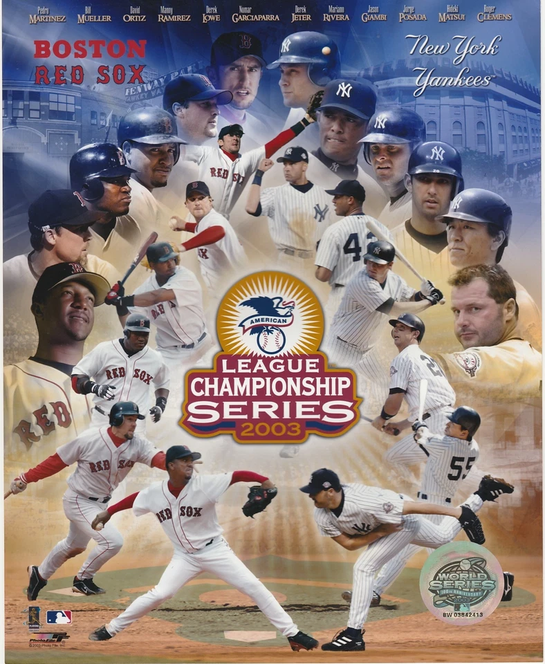 2003 BOSTON RED SOX NY YANKEES TEAM 8X10 COLLAGE LICENSE PHOTO FILE AL CHAMPIONS - Image 1 of 1
