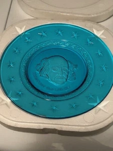 Wheaton Blue Glass President Plate Martin Van Buren Presidential Series 8" VTG - Picture 1 of 3