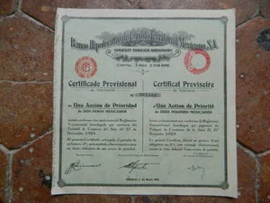 Action Obligation Banco Hipotecario de Crédito Territorial MEXICANO 1932 - Imagen 1 de 1