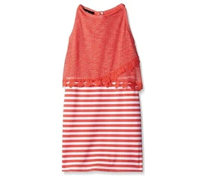 AMY BYE GIRLS CROCHET TRIM POPOVER DRESS, CORAL 8 - Picture 1 of 8
