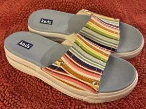 Keds Damen Canvas Pantoletten Slipper Sandalen Schuhe Größe 7 Mehrfarbig Streifen - Bild 1 von 8