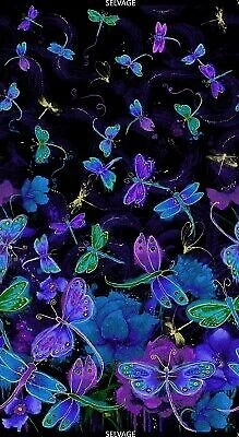 23" Fabric Panel - Timeless Treasures Night Metallic Dragonfly Purple Blue - Image 1 of 1