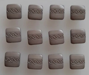 10 x 12mm Brown Grey Ornate Central Band Square Plastic Shank Buttons - VL49c - Picture 1 of 1