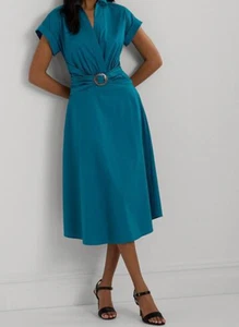 Vestido Lauren Ralph Elastizado Mezcla Algodón Sobrepelliz Azul Verde Talla 2 NUEVO JAPÓN - Imagen 1 de 6
