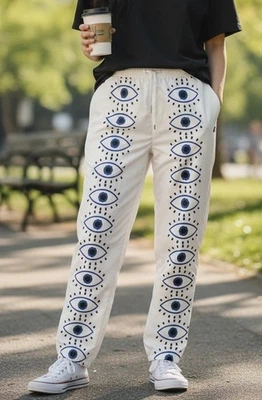 Pantalones de chándal blancos Evil Eye Witchy Boho Whimsygoth Streetwear Festival XL Foto 1 de 4