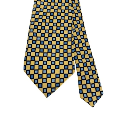Corbata Turnbull & Asser para hombre amarilla/azul cuadrados geométricos sarga seda 3,75" x 59" Foto 1 de 4