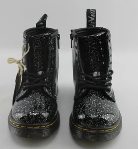 Doc Martens Kid's Size 9 Sparkles Black Silver Combat Boots  - Picture 1 of 4