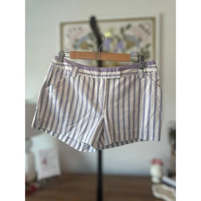 Pantalones cortos Tory Burch 100 % algodón tiro medio rayas 3" púrpura blanco para mujer talla 8 Foto 1 de 4