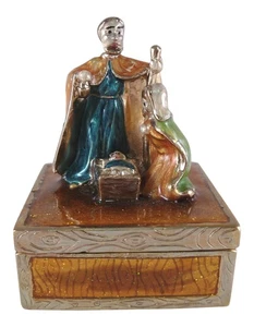 Bibelgeschichte Jesus geboren Krippe Zinn Schmuck Klappschatulle - Bild 1 von 4