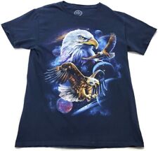 DOM Flying Eagles Space Saturn Rings Blue Graphic Men's T Shirt Size Small
