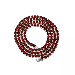 Lab Diamonds Unisex Bling 4mm 1 Row Silver Finish Red 18 inches Tennis Necklace - Picture 1 of 2