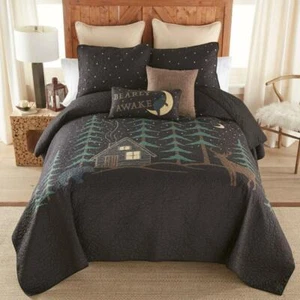 Donna Sharp Evening Lodge Quilt **QUEEN** 3-Piece Set Cabin Bear Deer Tree New - Picture 1 of 1