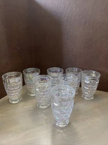 Set Of 8 Federal Glass Yorktown Colonial Iridescent Thumbprint Footed Glassware - Picture 1 of 7