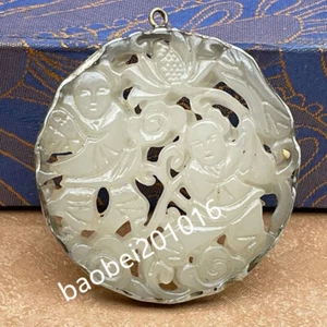 Antigua Nefrita China Celadón Hetian Jade Antiguo -Hueco-Estatuas + Certificado - Imagen 1 de 7