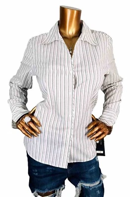 Jones NY Collection 12 or M Top NWT $75 No-Iron Low Cut Button Up Shirt Platinum - Image 1 of 4