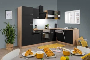 Küche Küchenzeile Küchenblock Winkelküche Eiche Schwarz Merle 280x172 cm Respekt - Bild 1 von 12