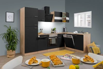 Küche Küchenzeile Küchenblock Winkelküche Eiche Schwarz Merle 280x172 cm Respekt - Bild 1 von 4