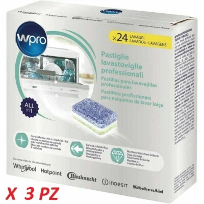 WPRO WHIRLPOOL 72 Pastiglie detergenti lavastoviglie professionali 3 scatole 484010678172 WPRO