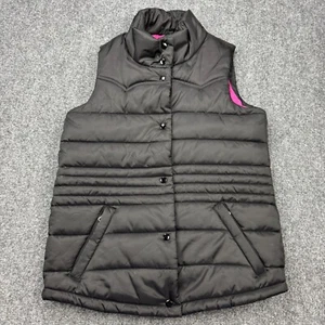 Roper Vest Girls 10 - 12 Black Puffer Quilt Pink Lining Zip Pockets Sleeveless - Picture 1 of 16