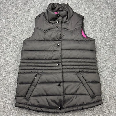 Roper Vest Girls 10 - 12 Black Puffer Quilt Pink Lining Zip Pockets Sleeveless - Image 1 of 4