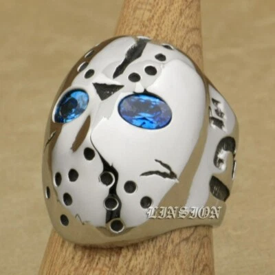 CZ Eyes Stainless Steel Halloween JS Hockey Mens Biker Ring 3FX01B N½~Z5 BZ — 第 1/4 张图片