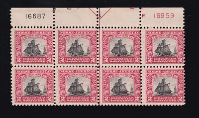 US 620 2c Norse-American Mint Top Plate Block of 8 Avg-F OG NH  (BB11) - Image 1 of 2