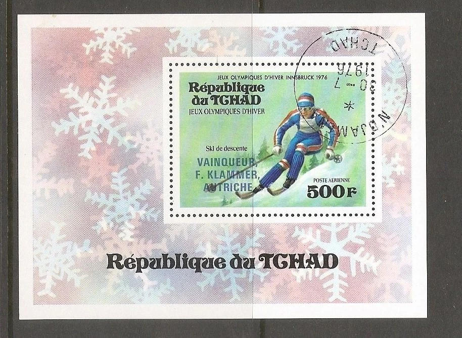 Chad SC # C180 Juegos Olímpicos de Invierno 1976 Innsbruck. Hoja de recuerdo. CTO Foto 1 de 1