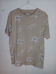 Denim & Flower Ricky Singh T Shirt Mens L Beige Floral Soft 100% Cotton Crew Tee - Picture 1 of 5