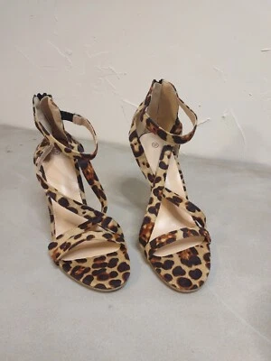 Leopard Print Suede Ankle Strap Heeled Sandals - Size 9.5 - New In Box - Image 1 of 4