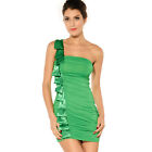 Elegant One Shoulder Mini Dress With Satin Salmon Green
