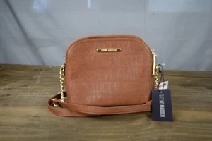 Steve Madden Crossbody Bag Womens Brown Embossed Logo Camera Purse Gold Chain - Picture 1 of 5