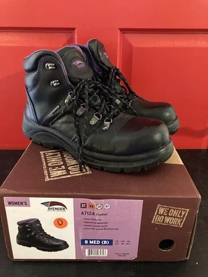 Avenger Women's 6" Steel Toe Work Boots A7124 Black Purple Accents Size 8M - Image 1 of 4