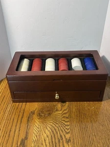 Estuche de madera vintage para fichas de póker con cajón almacenamiento de tarjetas de juego leer descripción - Imagen 1 de 20