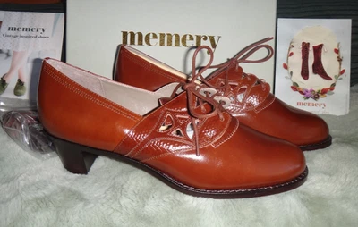 MEMERY Emily Early 1940s everyday lace-up leather shoes Cognac Brown US 9 ~ $209 - Image 1 of 4