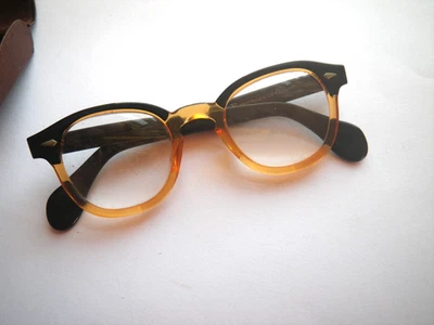 Midcentury American Optical Amber & Black Two Tone Horn Rim Eyeglasses 44-22 5.5 - Image 1 of 4