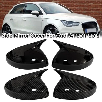 For Audi A1 2011-18 Gloss Black/Carbon Fiber Ox Horn Side Mirror Cover Trim Caps - Imagem 1 de 4