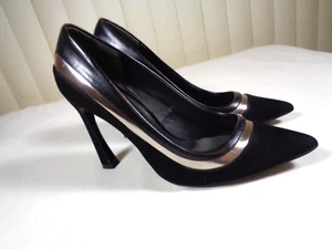 Women's Adrianna Papell Diandra Black / Gunmetal leather pumps shoes size 7.5M - Picture 1 of 24