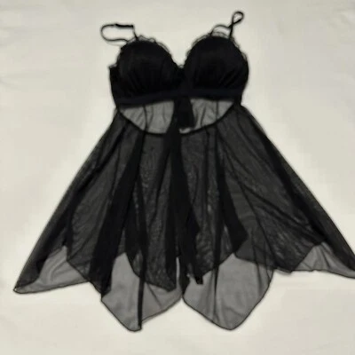Native Intimates Women’s Black Mesh Babydoll Lingerie Lace 34C Sheer Mesh - Image 1 of 4