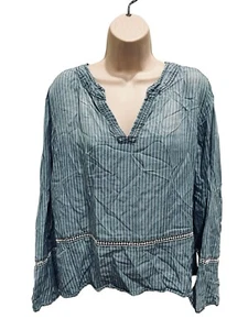 Love, Fire Womens XL Long Sleeve Blouse BlueWhite Stripe V-Neck - Picture 1 of 5