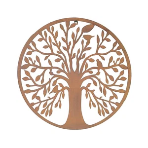 Tree of Life Round Garden Wall Art Decoration - 54cm Brown Distressed Metal - Picture 1 of 1