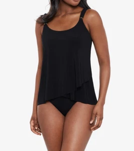 Miraclesuit Sz 16 Razzle Dazzle Tankini Top Swimsuit Black Underwire Slimming - Picture 1 of 17