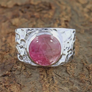 Natural Tourmaline Gemstone Ring Hammered 925 Silver Handmade Ring Size 7 - Picture 1 of 7