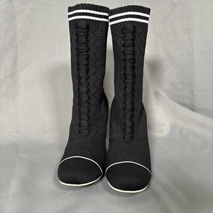 Botas Calcetín Fendi Rockoko Para Mujer Talla 8.5 (EU 39.5) Negro Tejido Tacones Tobillo - Imagen 1 de 12