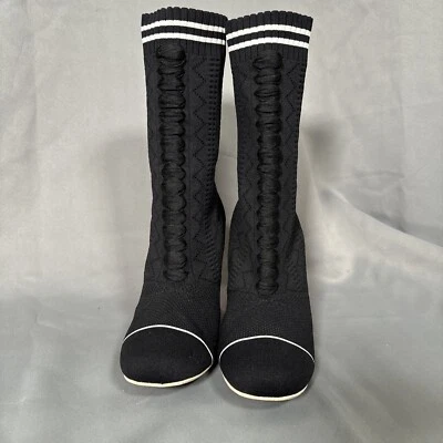 Fendi Rockoko 袜靴女式 8.5 码(欧盟 39.5 码)黑色针织高跟鞋踝 — 第 1/4 张图片