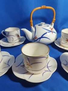 Tea & Cake Set - Koransha Orchid Mark Japan, 5 Cups, Plates, Teapot + Plate - Picture 1 of 22